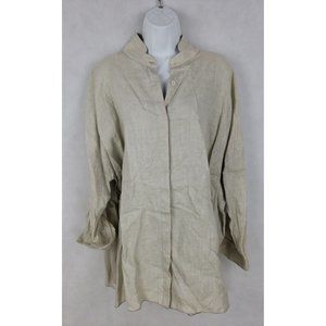 $825 Women's SHI 100% Linen Light Gray Oversize Button Lagenlook Sheer O/S NWT